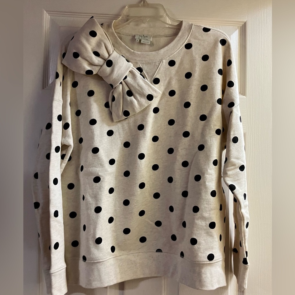 NWT HTF Kate Spade Small Ivory Black Polka Dot Sweatshirt with Bow